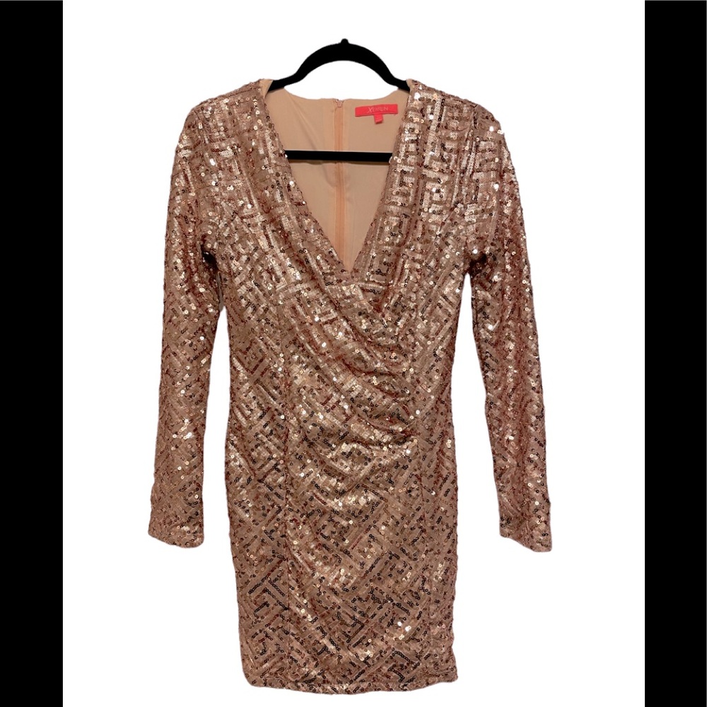 Gorgeous Sequin dress with a deep V-neck and hidden back zipper. 100% polyester.